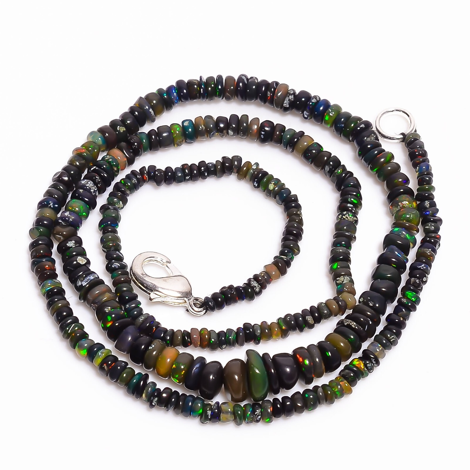 Natural Black Ethiopian Opal Smooth Rondelle Beads 3X2 6X4mm Necklace 17inch”