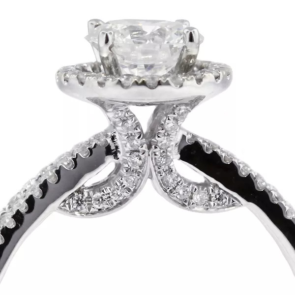 18K Gold Side Stone Engagement Ring Halo 1.18 Carat Round Natural Diamond H SI1