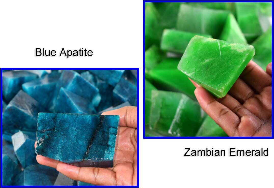 Natural 2000 Carat Blue Apatite & Zambian Emerald Gemstone Polished Rough Lot