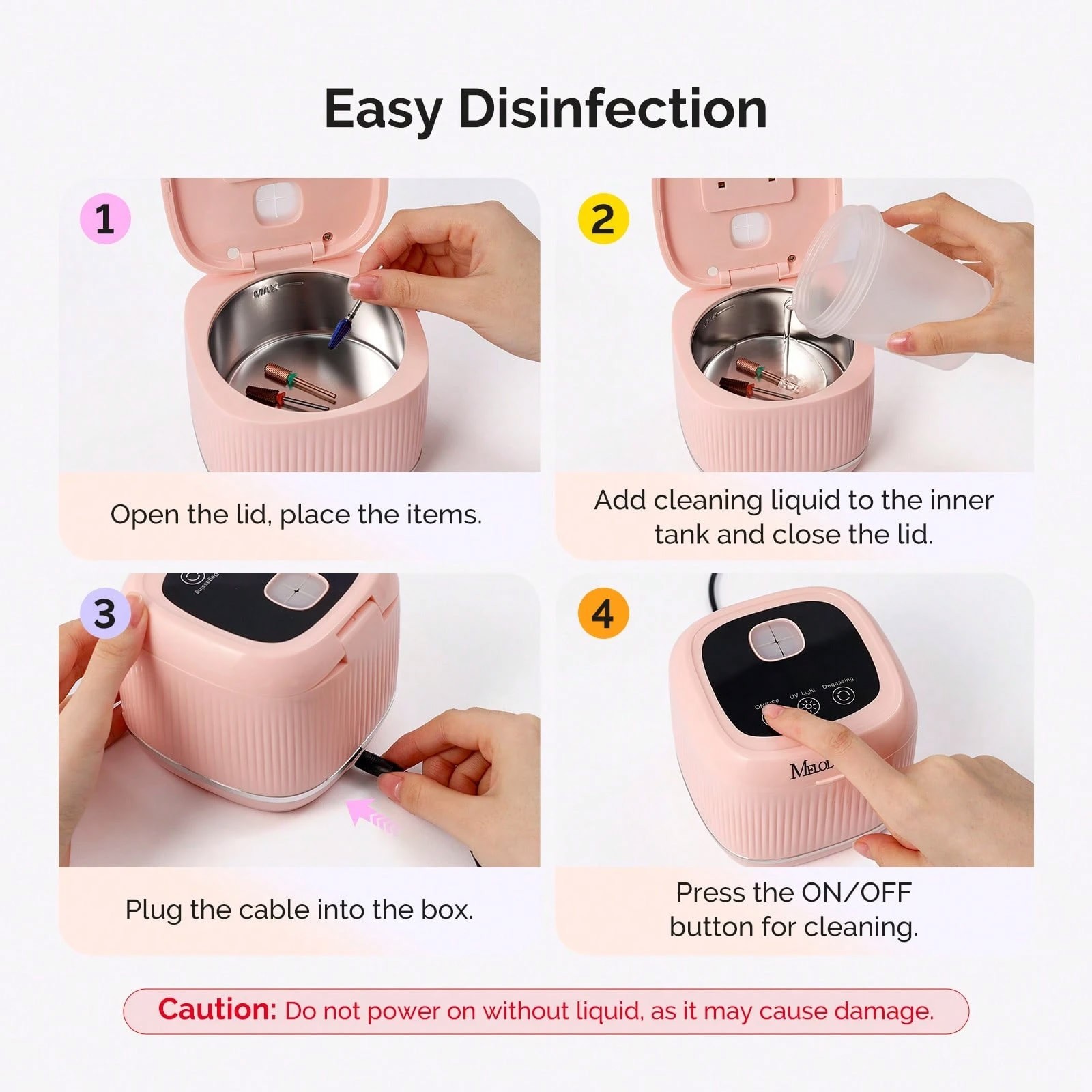 2-in-1 Ultrasonic Cleaner UV Light Jewelry Nail Tool Machine Pink
