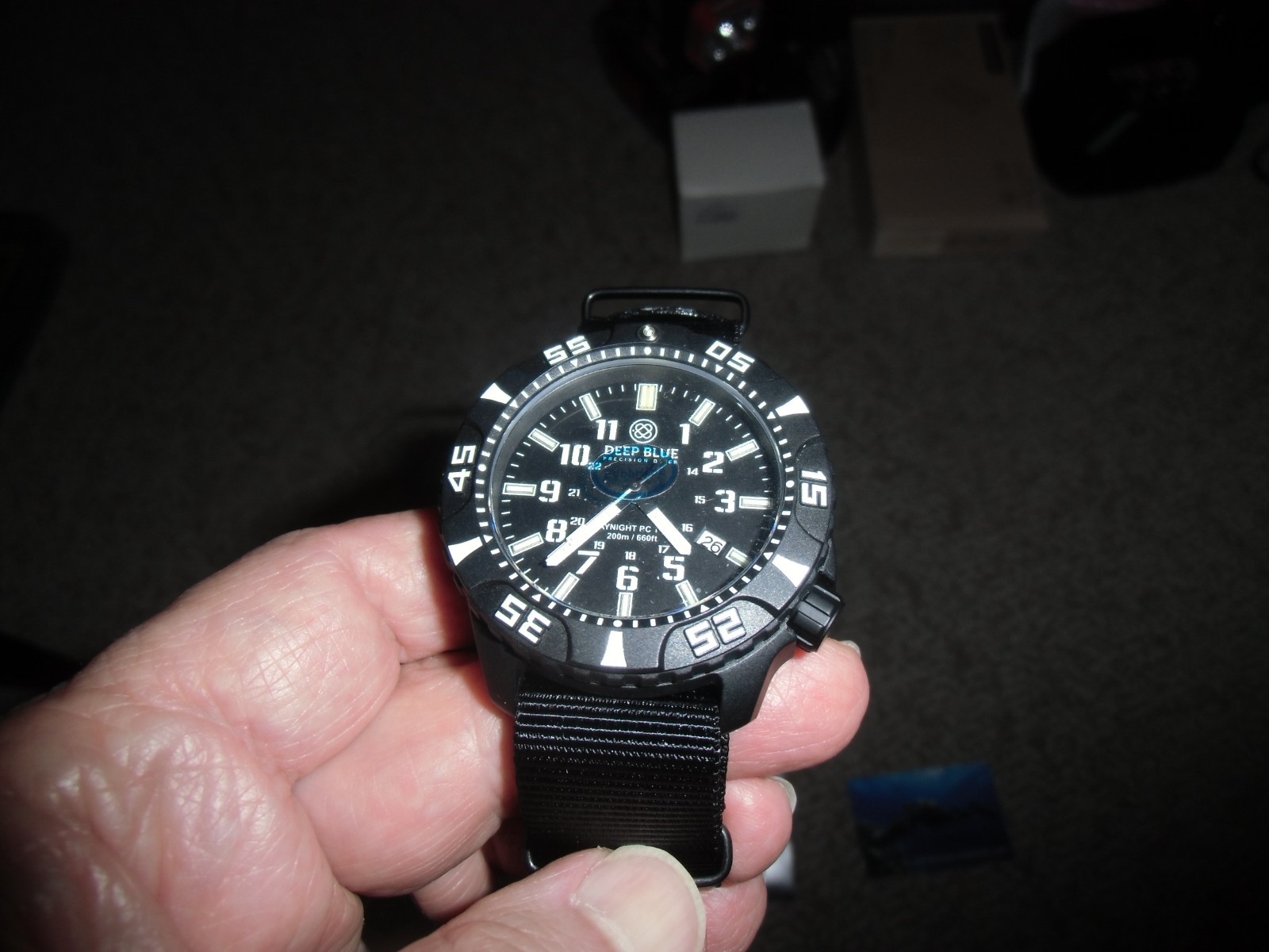 DEEP BLUE DAYNIGHT PC TRITIUM WATCH (NEW IN BOX) WHITE HANDS MODEL (NEW MODEL)