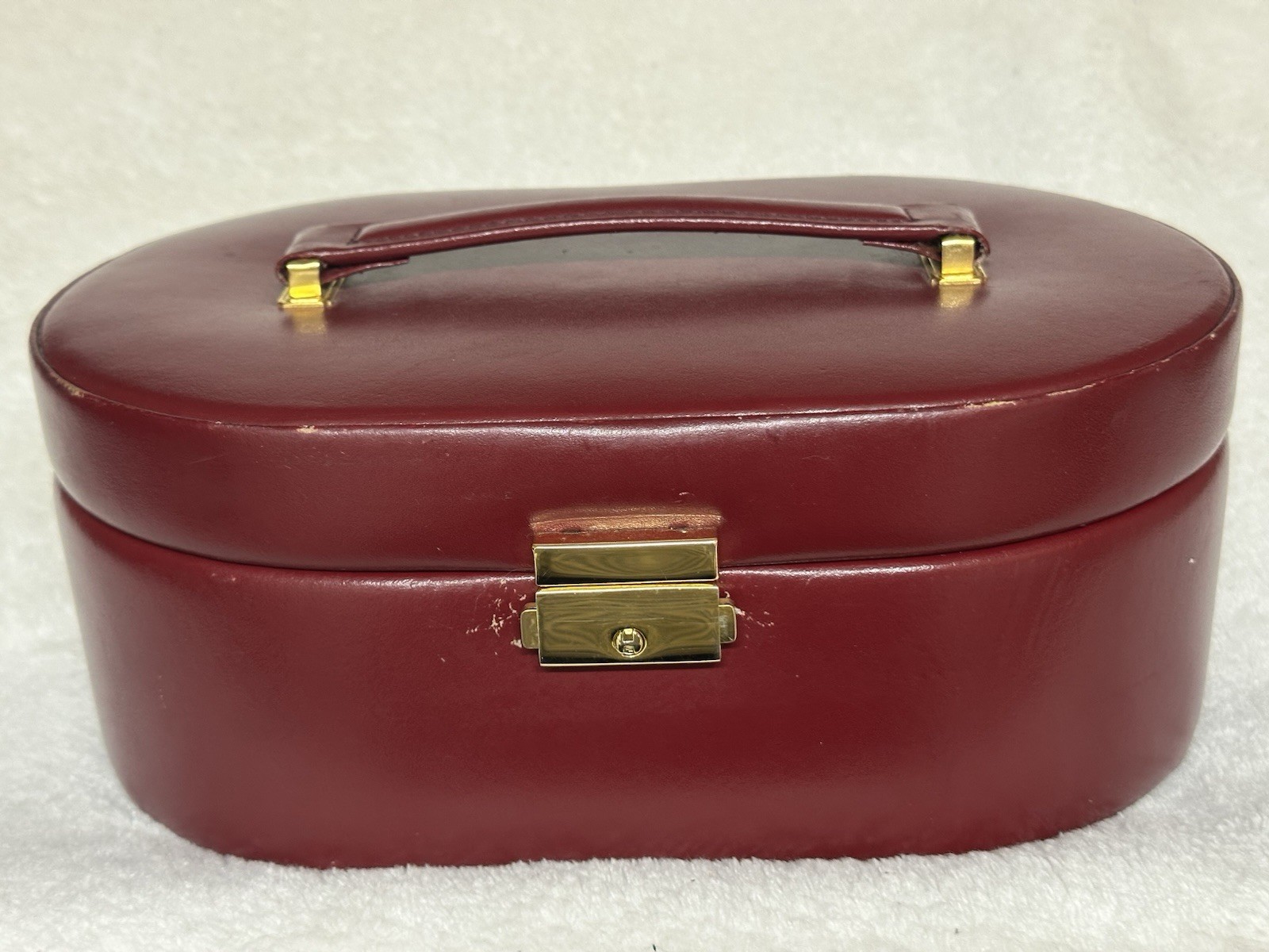 Burnt Red Faux Leather Jewelry Box w/ Velvet Lining &Multiple Compartments