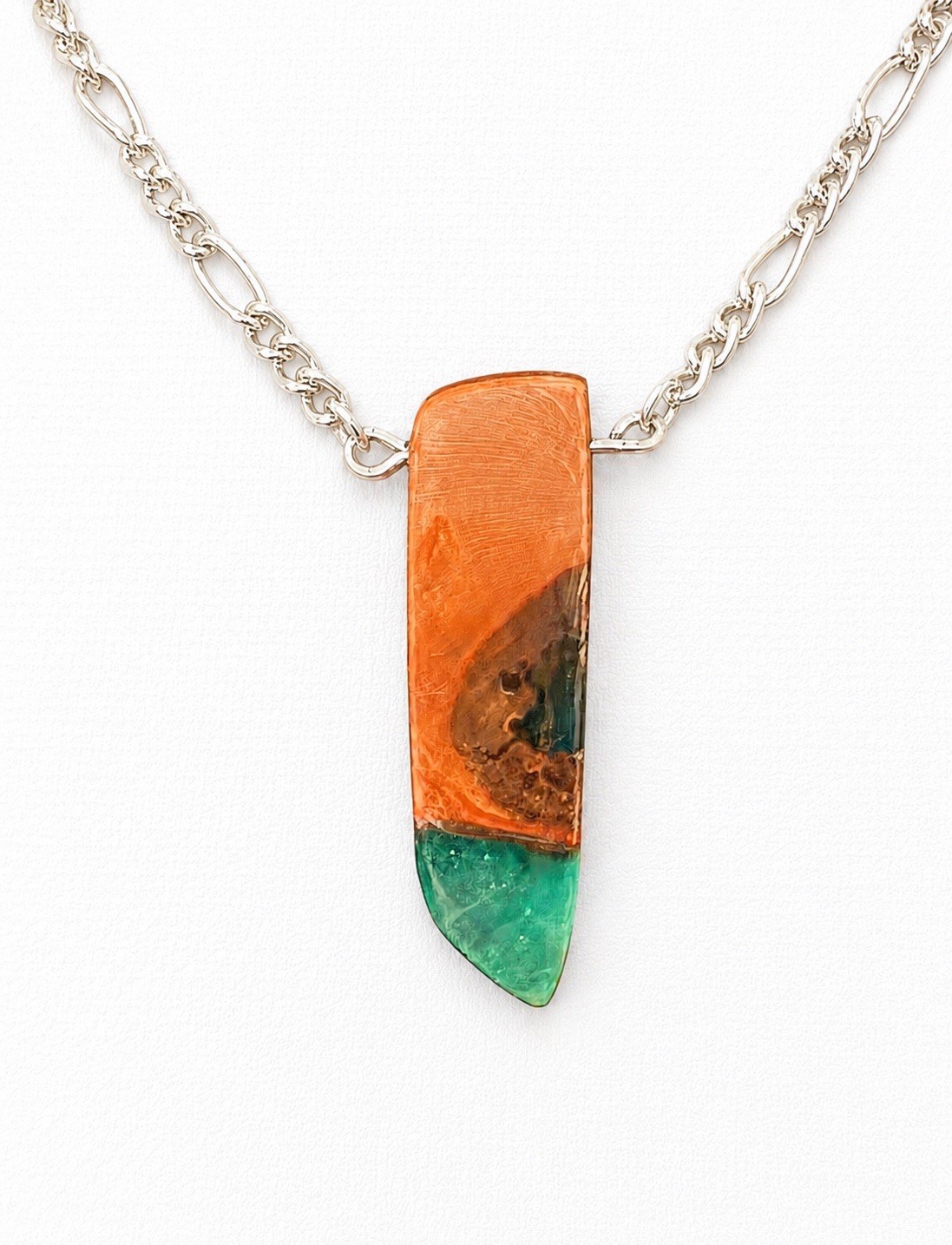 Rachel Resin OOAK Wood & Turquoise Blue Resin Pendant Necklace Artisan Boho –