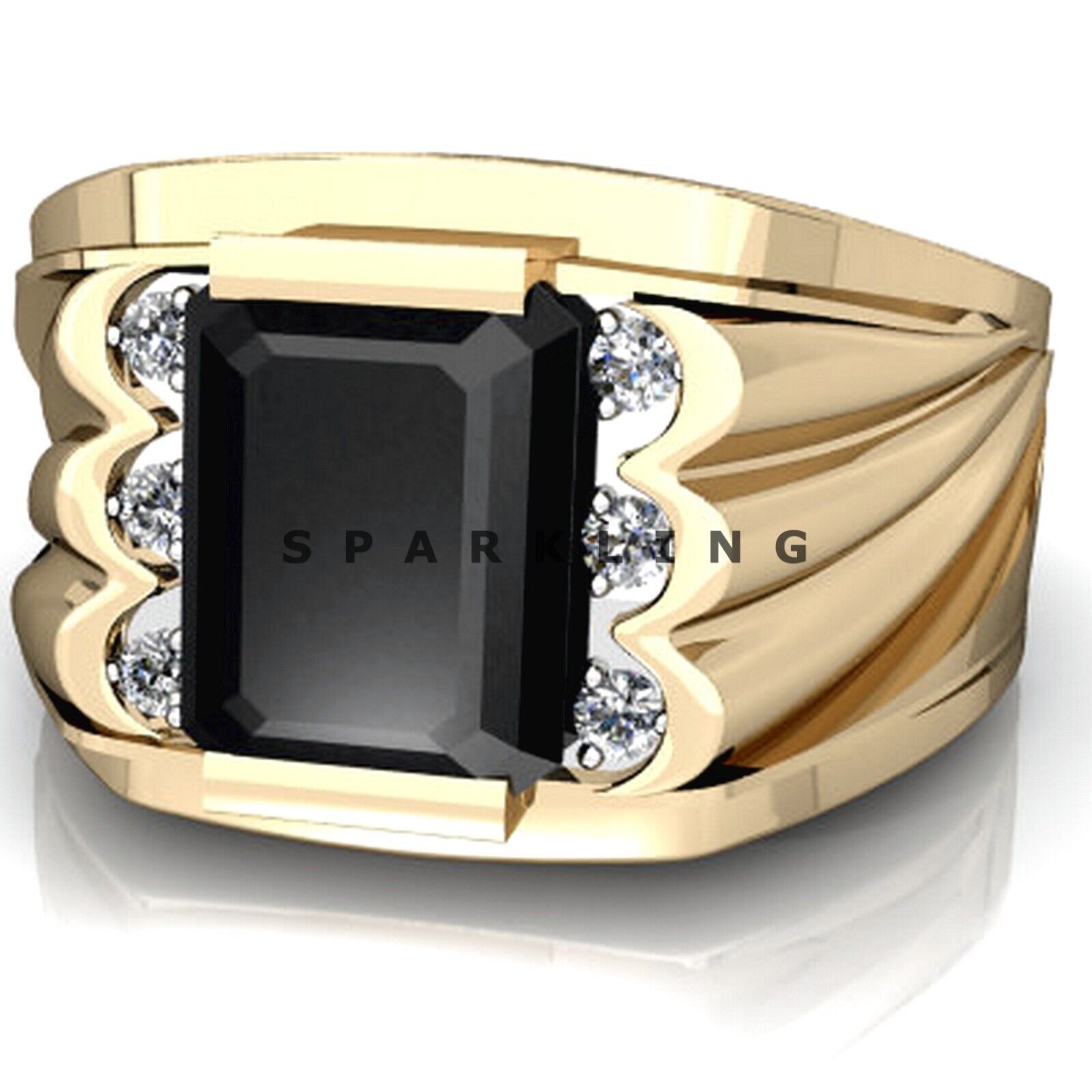 Black Onyx Emerald Cut With 14k Solid Pure Gold Ring For Men #D519