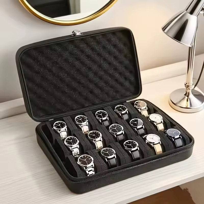 15 Slot Watch Storage Box Hard Shell Portable Jewelry Display Case Organizer