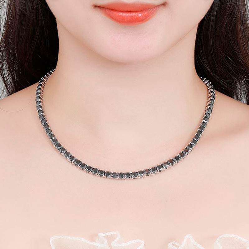 3-6.5mm Real Black Moissanite Tennis Chain Necklace Hip Hop 925 Sterling Silver
