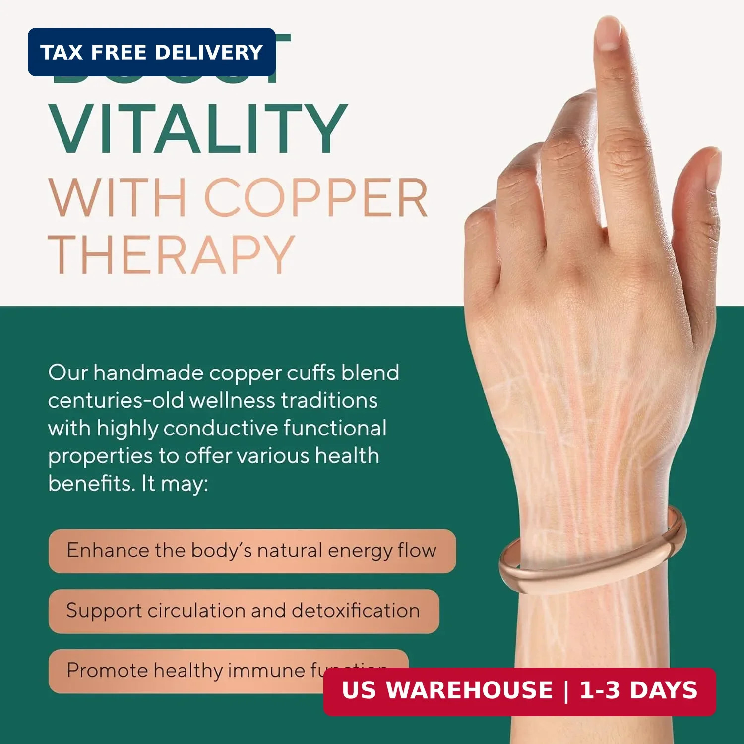 TheraCopper Copper Bracelet for Men & Women – 100% Pure Copper Bracelets – Raw,