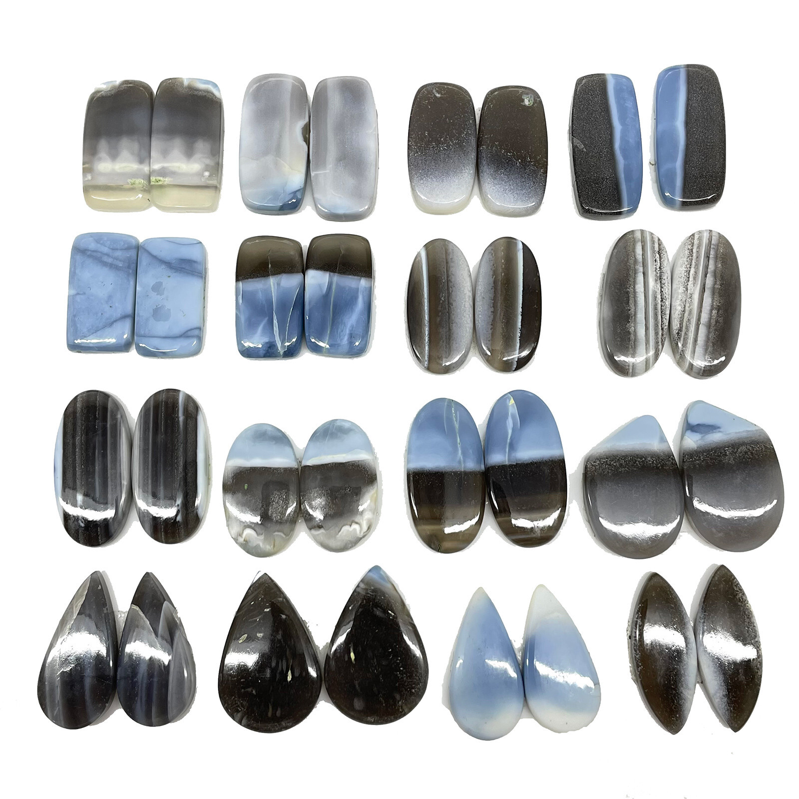 16 Pairs Natural Blue Opal 25-29mm Loose Cabochon Gemstones Lot for Earrings