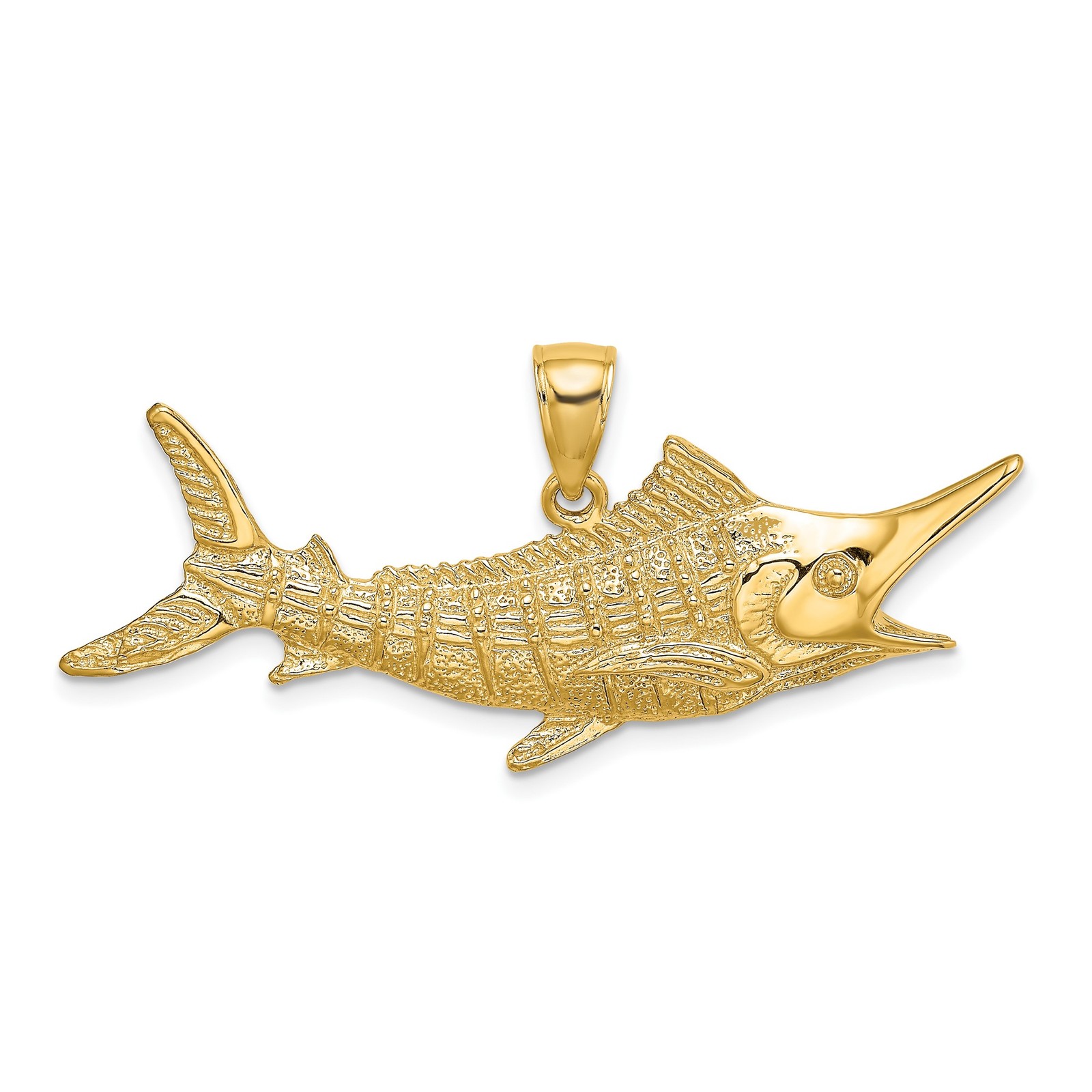 10k Yellow Gold Marlin Fish Pendant Nautical Textured Ocean Sport Fishing Jewelr