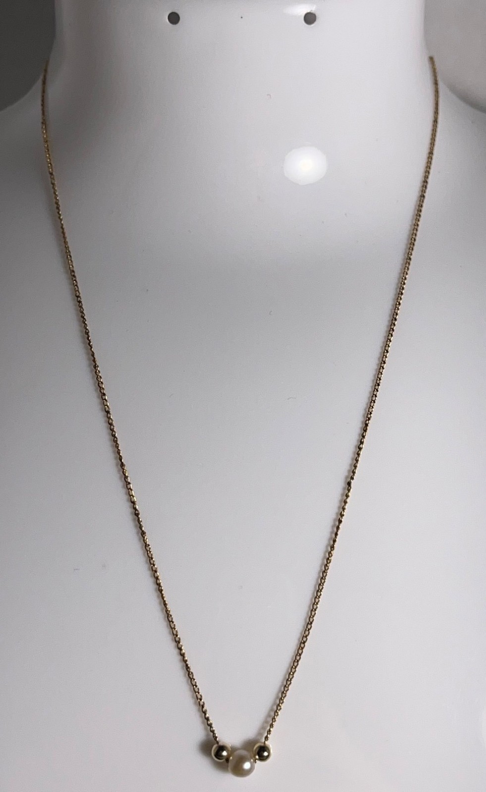 Vintage MS Co 14K Gold Filled Necklace Faux Pearl Minimalist Dainty Chain Signed