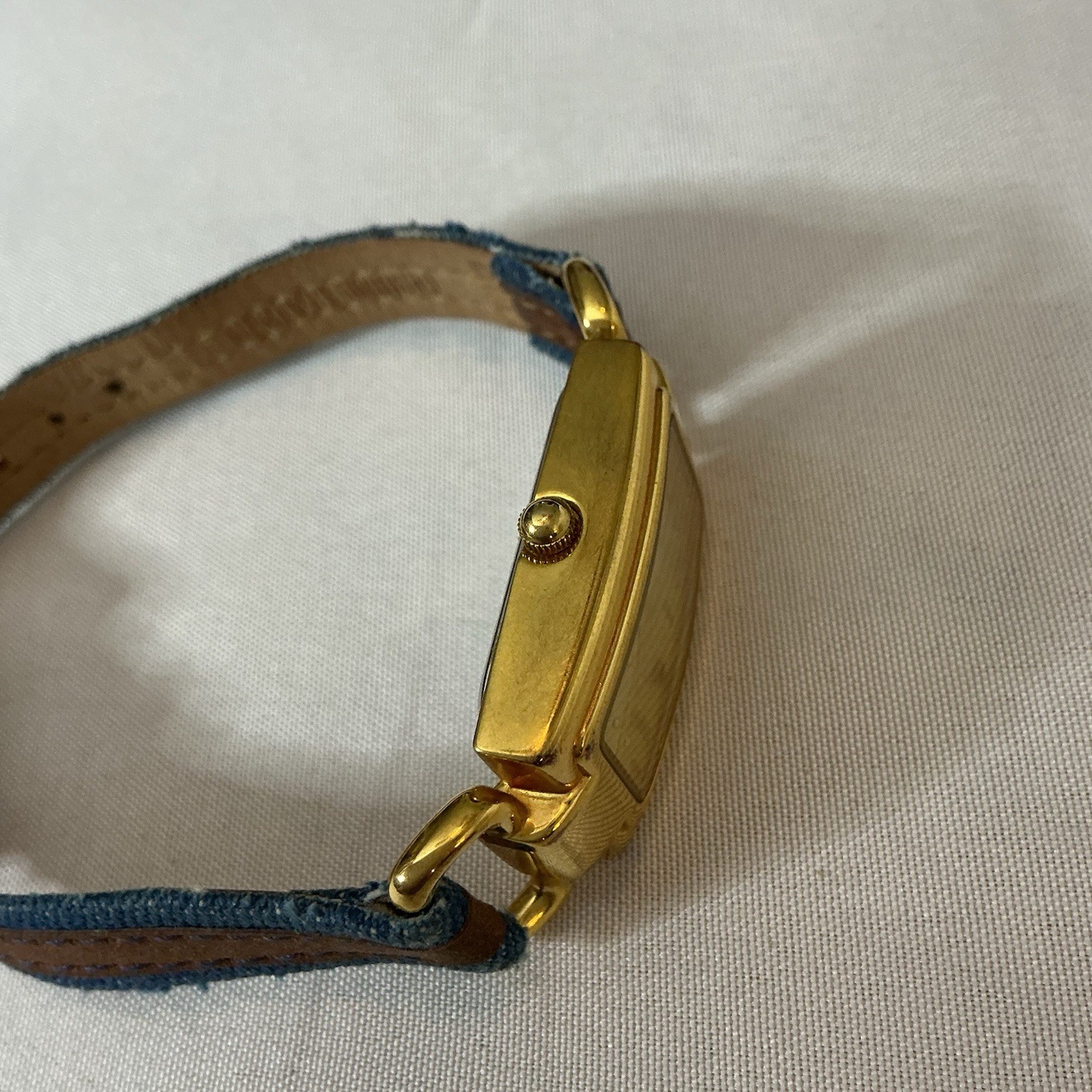 Joan Rivers Classics Watch V377 Denim W/Leather Strap Gold Plate Japanese Mvmt