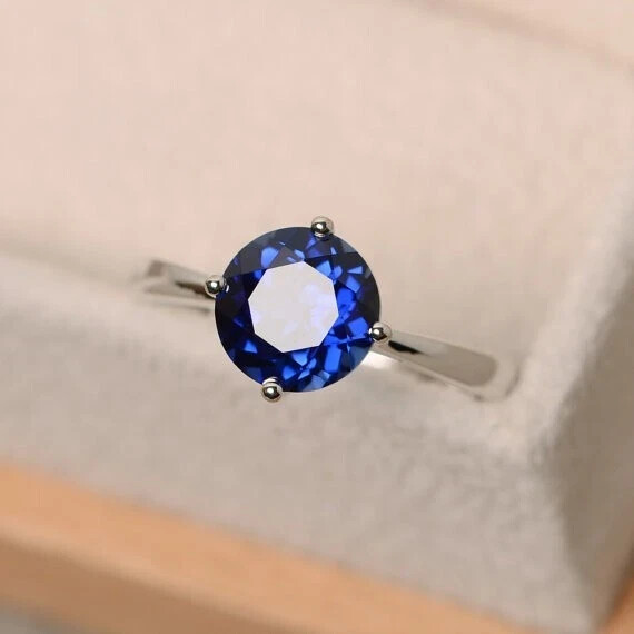 2.21 Ct Natural Sapphire Engagement Wedding Ring 14K Real White Gold