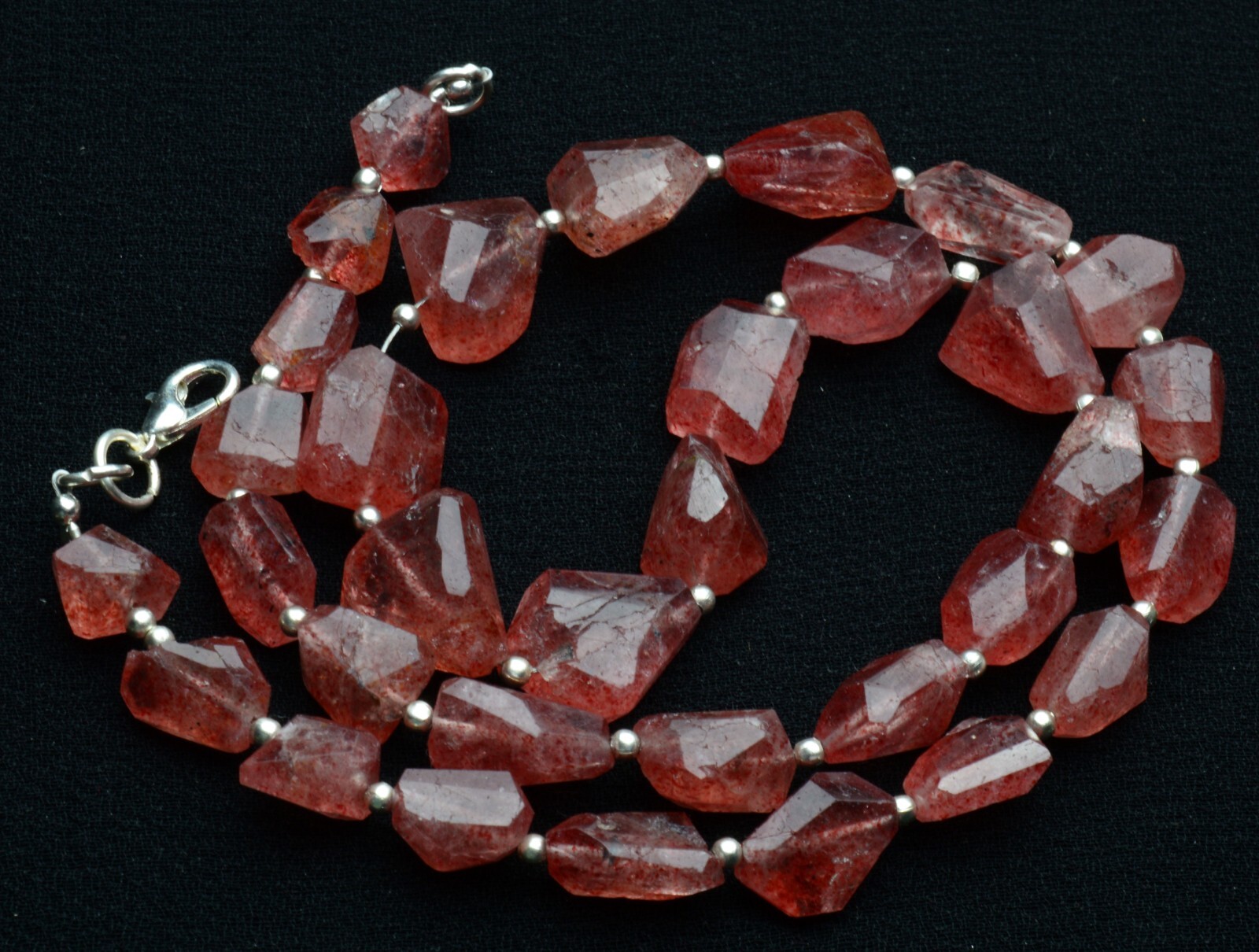 Natural Gem Strawberry Quartz 9 to 15 mm Nugget Beads Necklace 19″