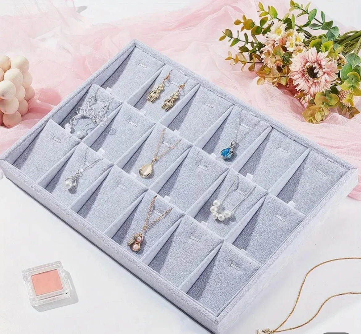 18 Grid Stackable Pendant Display Tray Velvet Jewelry Tray for showcase