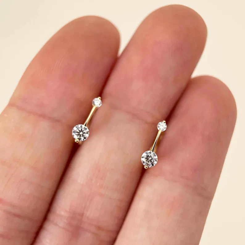 1.00Ct Round Cut Moissanite Women’s Huggie Hoop Earrings 14K Yellow Gold Plated