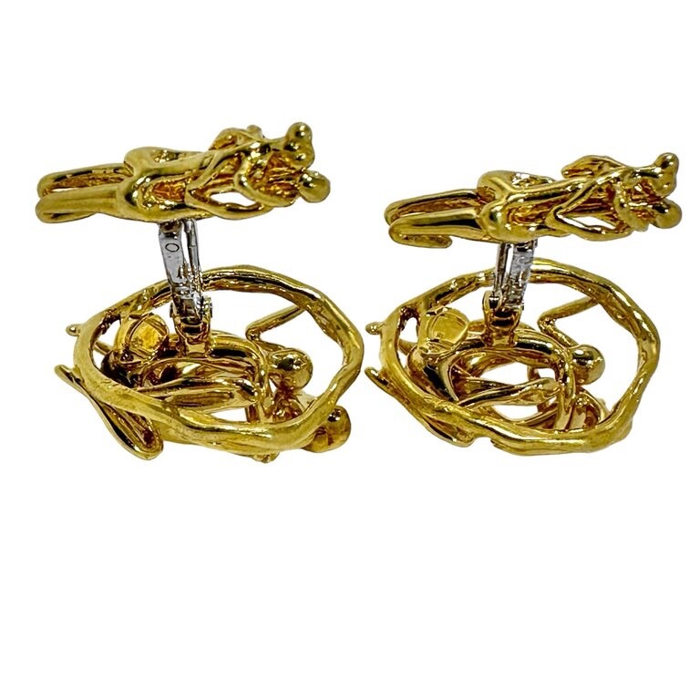 Mid-20th Century French 18k Yellow Gold Artisan Hand Crafted Erotic Cuff Links