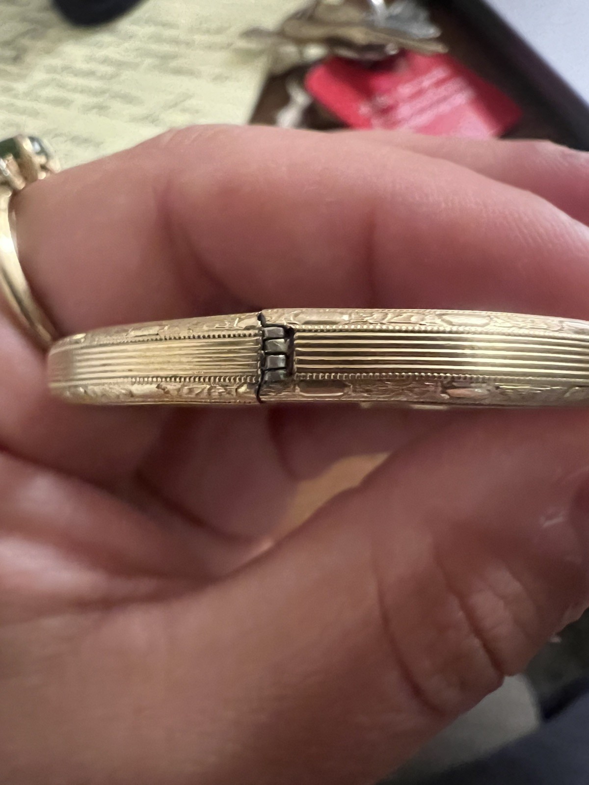 L.M.F.G. CO CUFF BANGLE 12K GOLD FILLED 2″ X 1 7/8″ FITS 5 3/4″ WRIST – OFC-Q