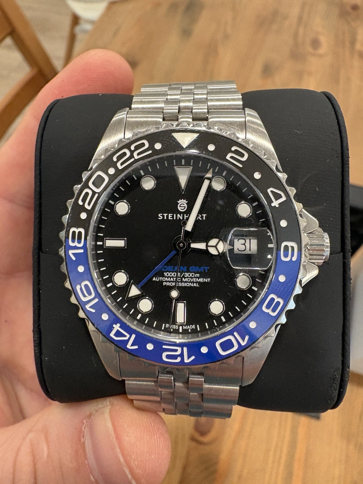 Steinhart Ocean One GMT 39mm, Blue And Black, 2025, Jubilee Style Bracelet