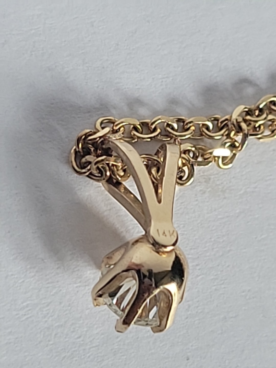 14K Yellow Gold 20″ Cable Link Chain & ~0.36ct Natural Solitaire Diamond Pendant