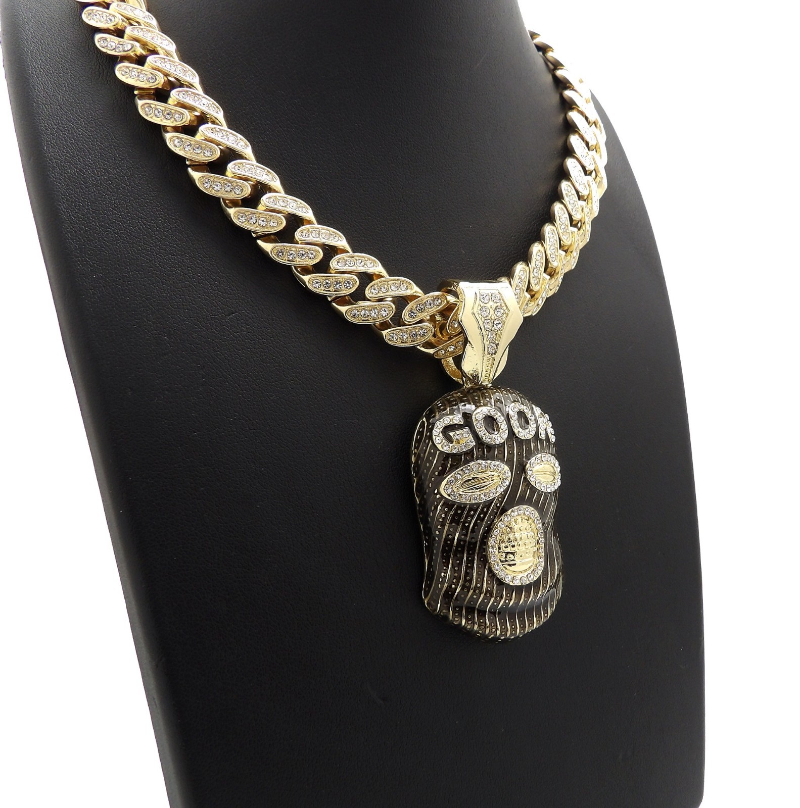 Hip Hop Masked Goon Pendant & 12mm 18″ Full Iced Cuban Choker Chain Necklace