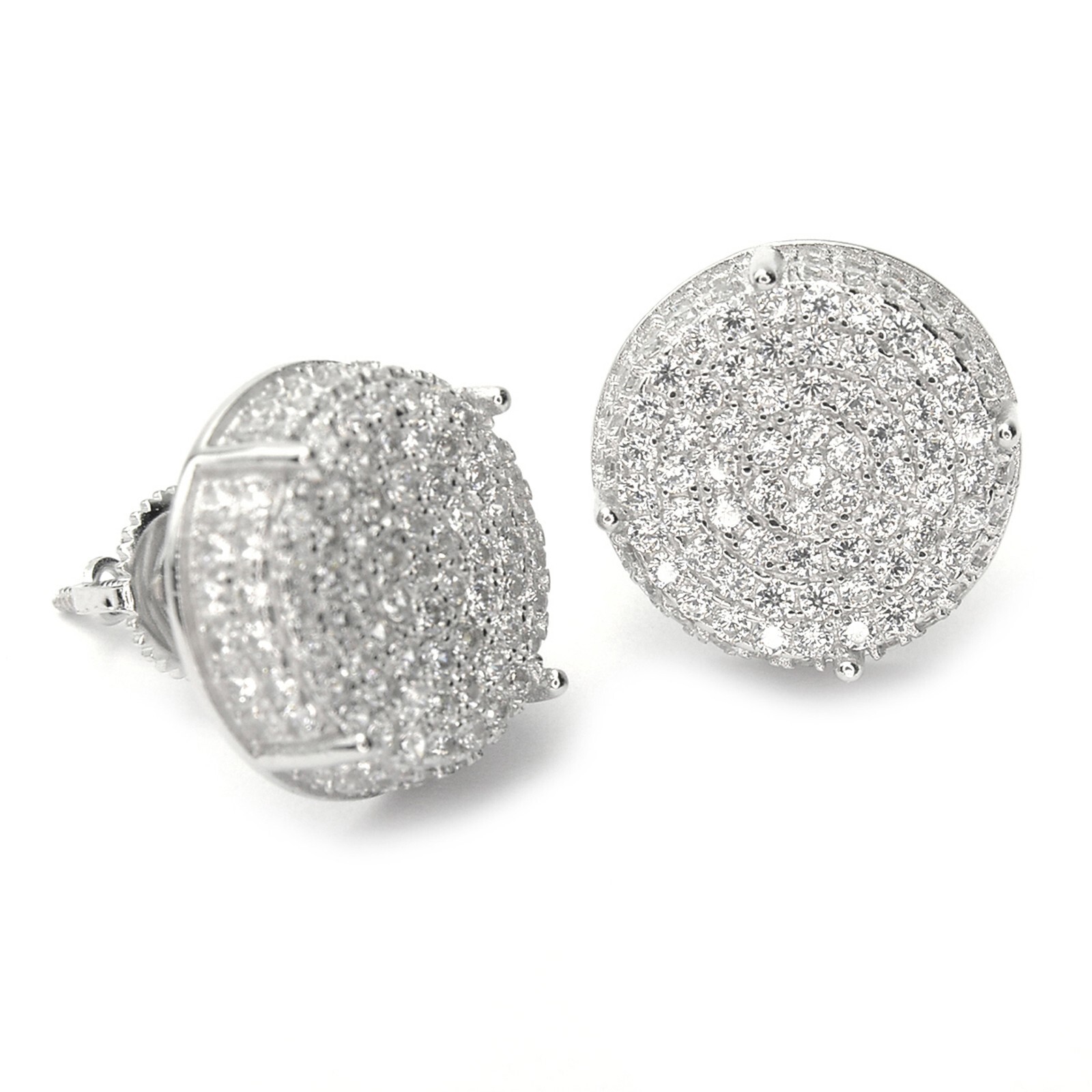 Men’s Iced Hip Hop Luxury Rh Plated XL Round Screw Back Stud Earrings BE 11403 S