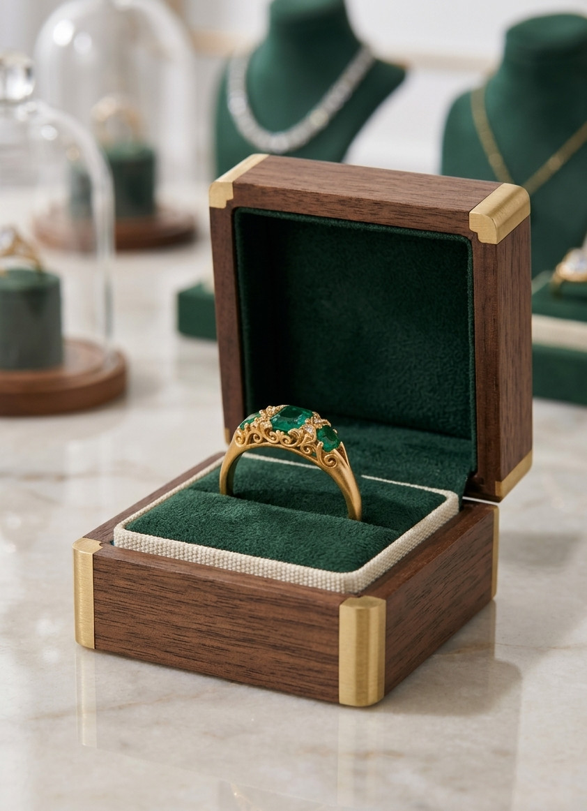Emerald Natural Emerald & Diamond Wedding Gift Ring 14k Yellow Gold(Import Free)