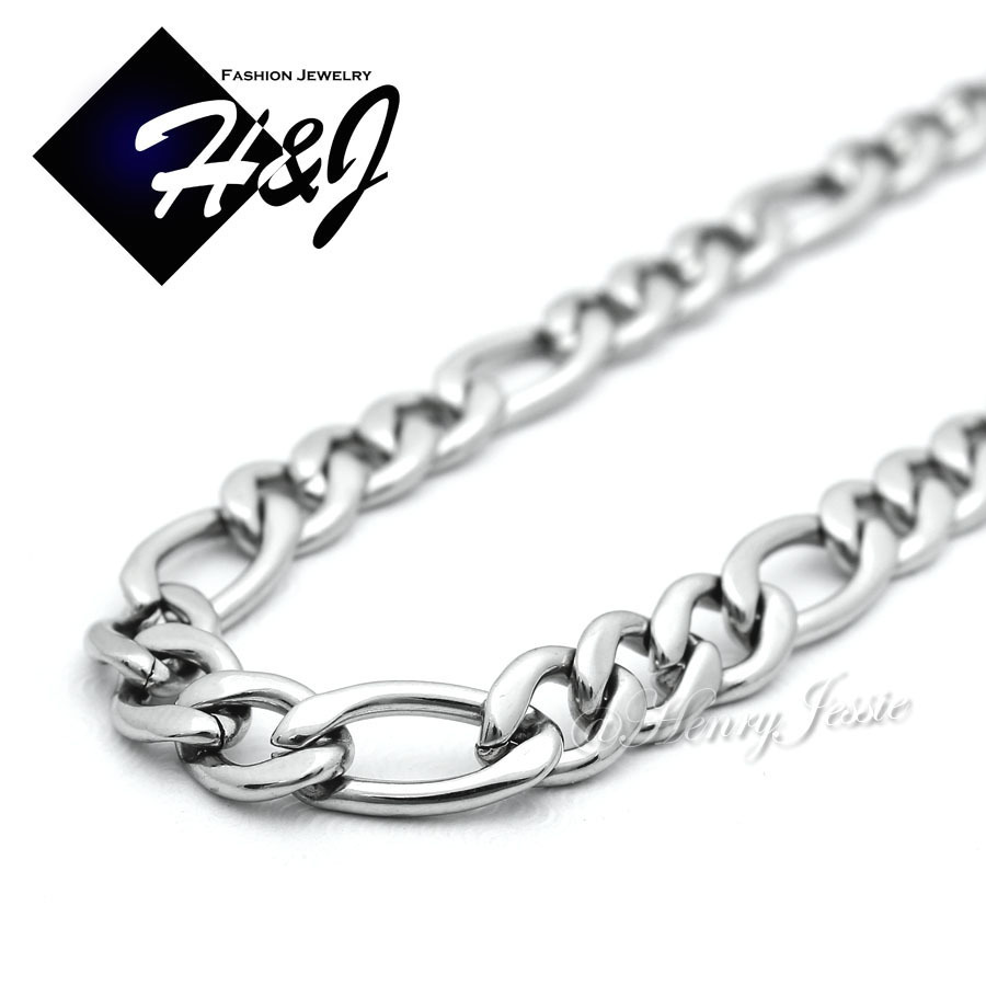 24″MEN’s Stainless Steel 8mm Silver Figaro Link Chain Necklace Bracelet SETS