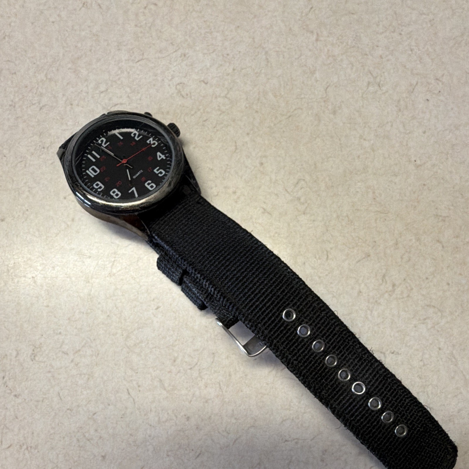 Quartz Military Style Analog Wristwatch Black Dial Arabic 12/24H NATO Strap
