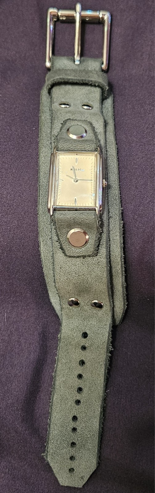 Handmade Blue/Grey Leather Relic Women’s Analog Quartz Cuff Watch