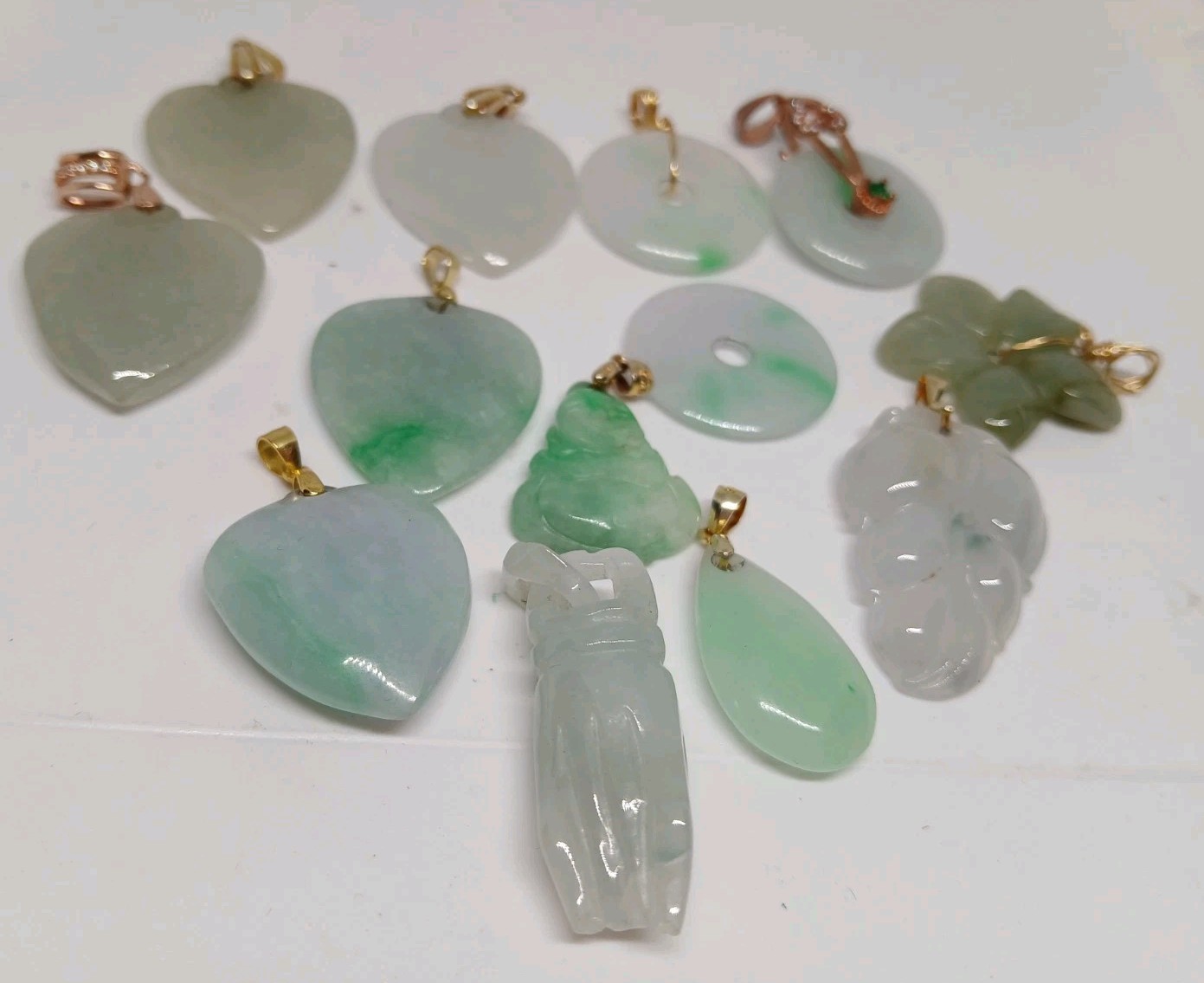 Vtg Lot Grade A Genuine Jade Jadeist Burma green Icy Emerald Pdnts 13pcs