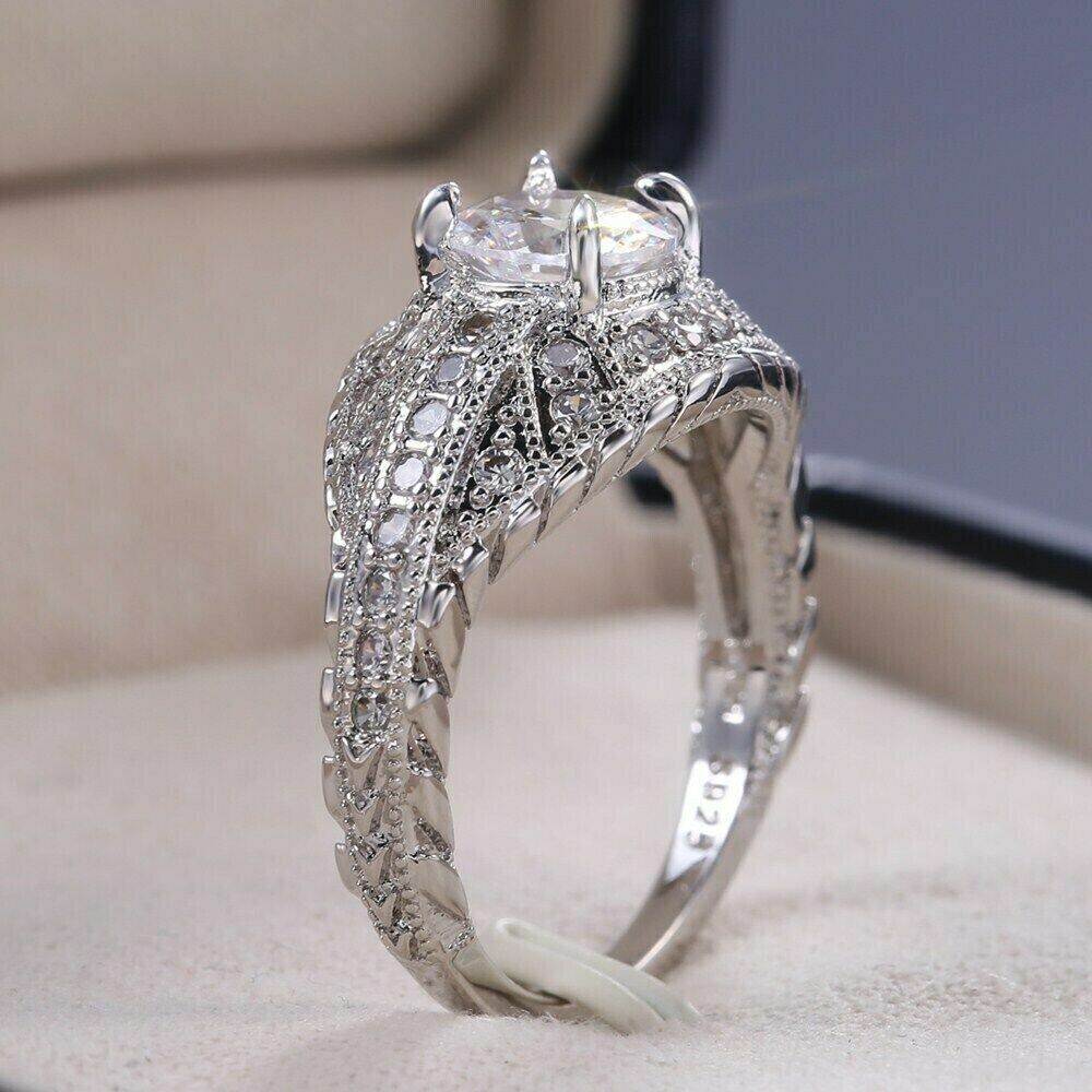 Ethnic Vintage Style Ring 1.8CT CZ Elegant Christmas Gift Ring 925 Silver plated