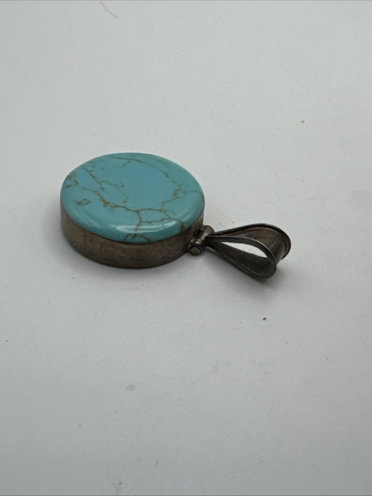 Sterling Silver Mexico Round Turquoise Pendant J26