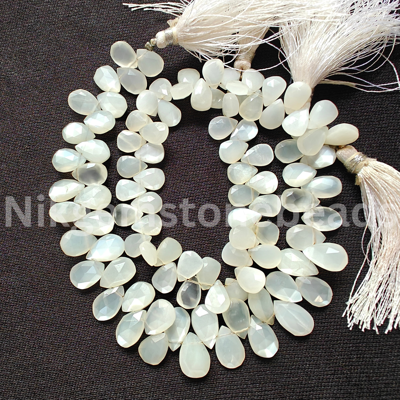 Natural White Moonstone Beads, Briolette Faceted Pear Cut Stone, 9.50-10.75 MM.