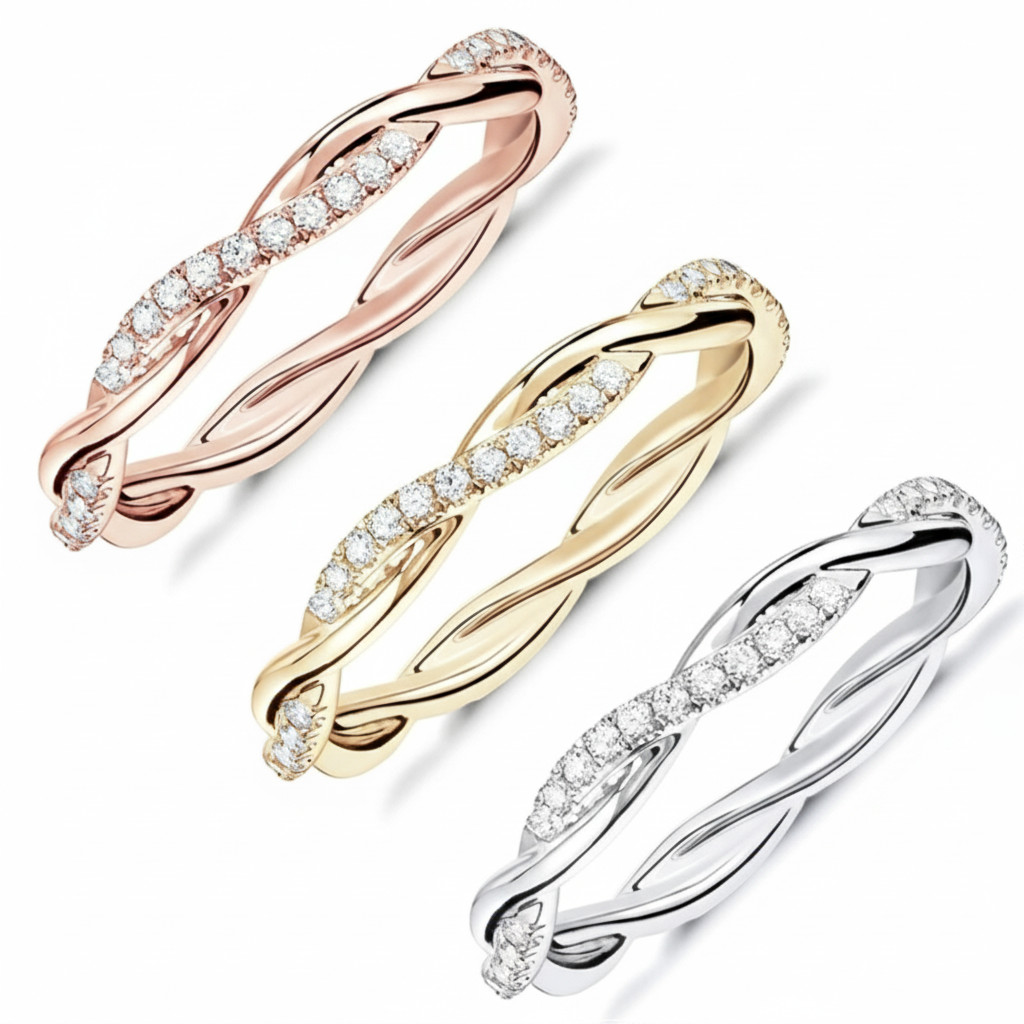 Women Classic Jewelry Ring Exquisite Twisted Ring Engagement Round Eternity Band