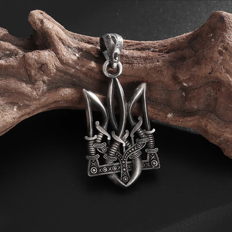 Coat Of Arms Of Ukraine Trident Sword Tryzub Jewelry Silver Pendant Necklace