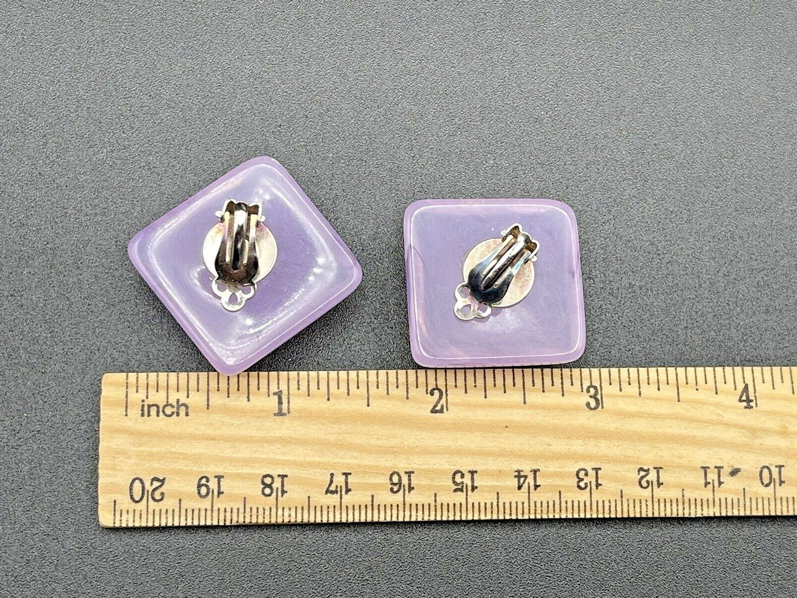 Vintage Semi-Transparent Lavender Purple Lucite Disk Clip On Earrings Gorgeous!