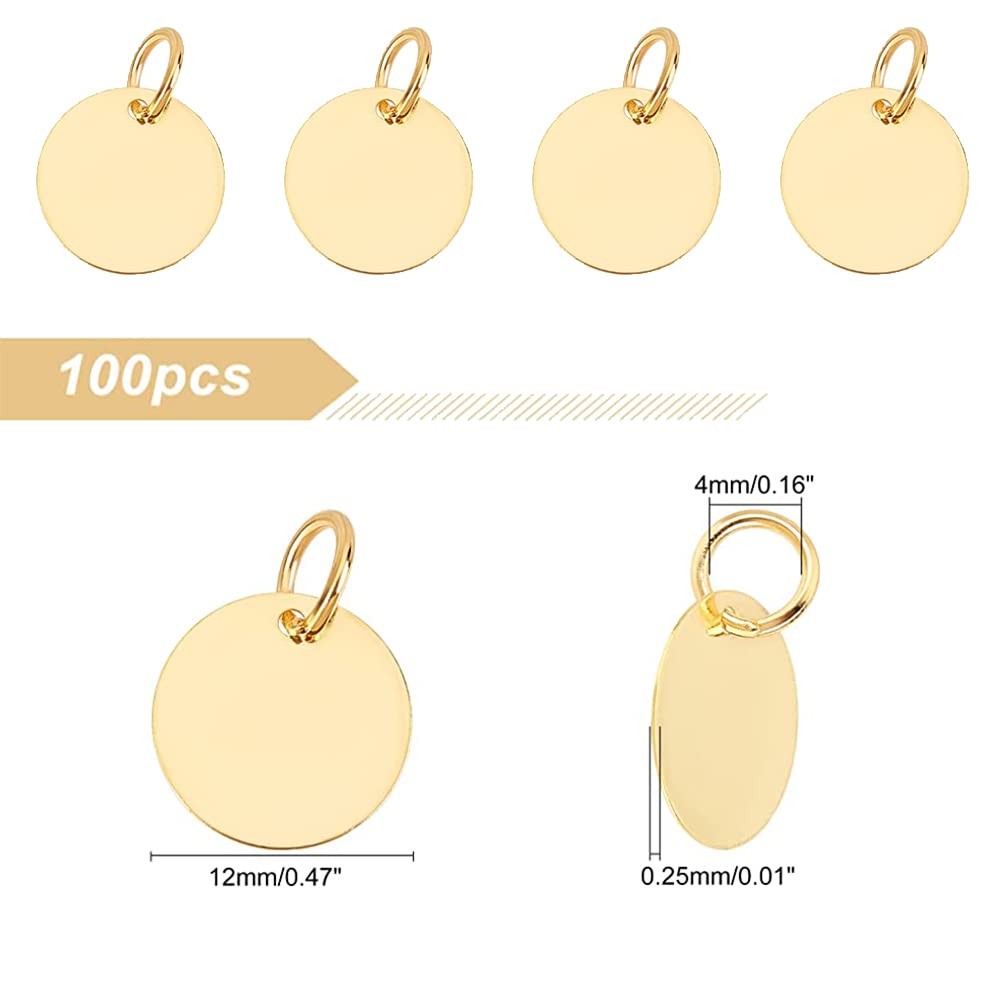 SUPERFINDINGS 100Pcs Brass Stamping 12mm (diameter), 0.25mm (thickness), Gold