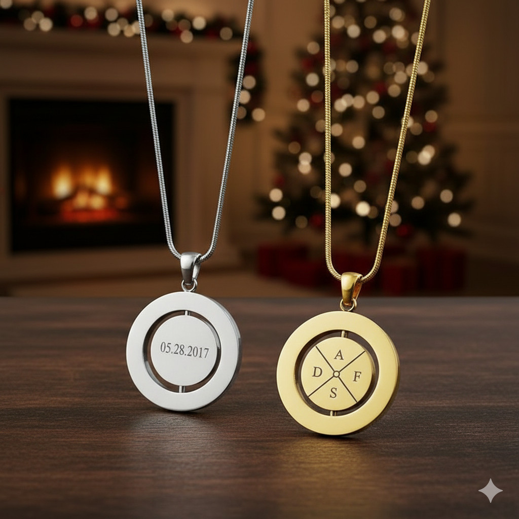 Custom Engraved Spinning Circle Rotatable Pendant –Personalized Gift Him Her