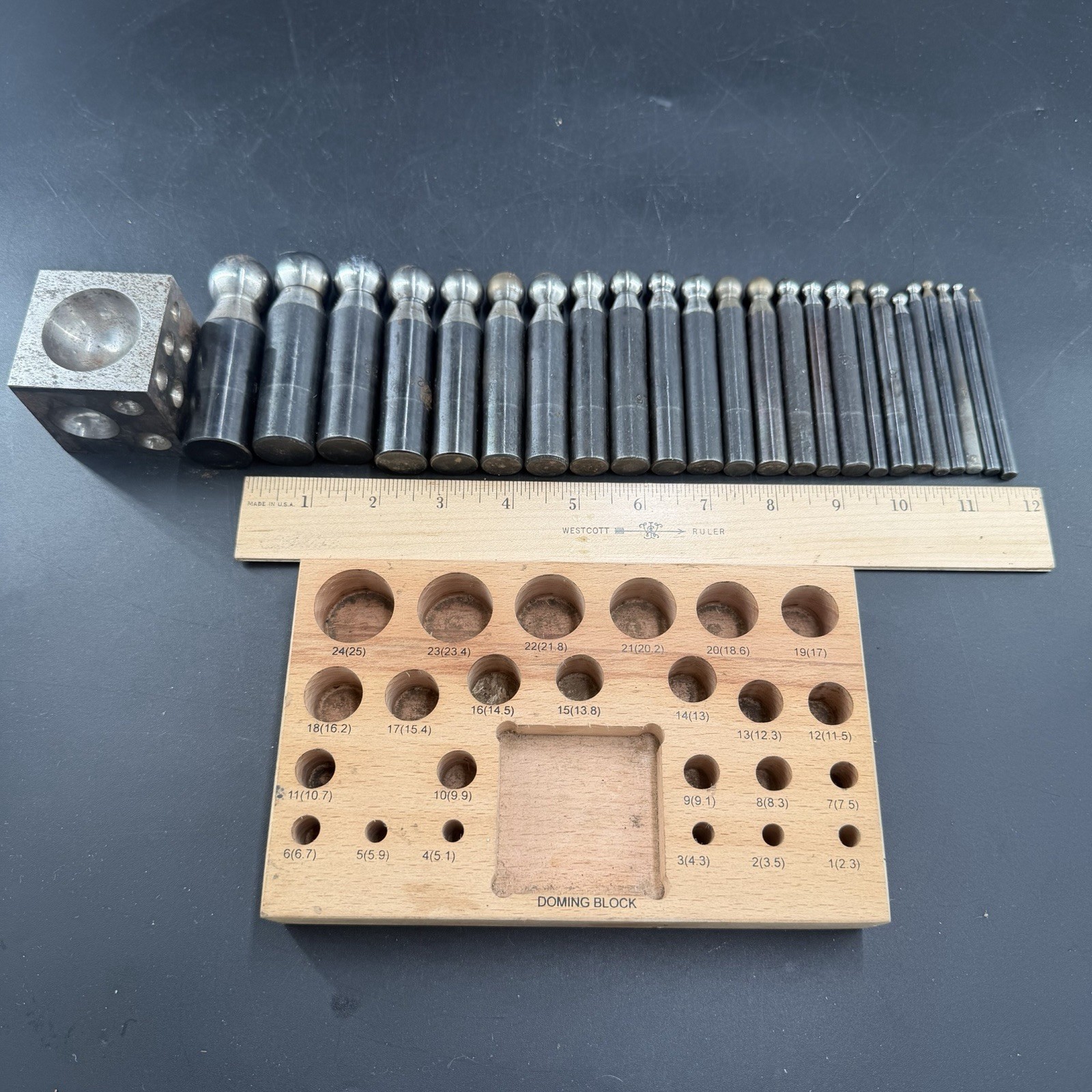25 Piece Dapping Doming Punch Block Set 2.3 mm to 25 mm Jewelry Making Metal