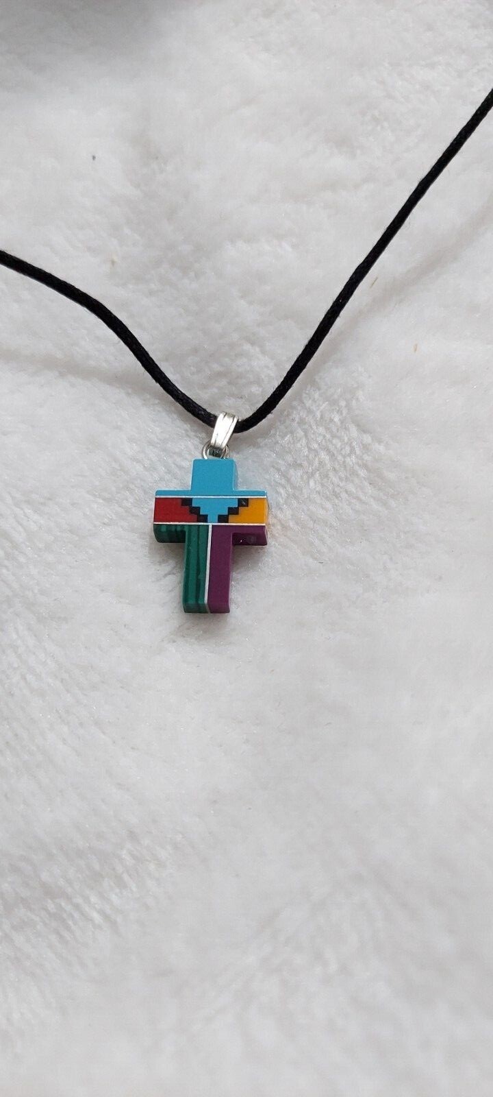 Native American inlaid look Cross Pendant Turquoise Sugalite Lapis Jade New 