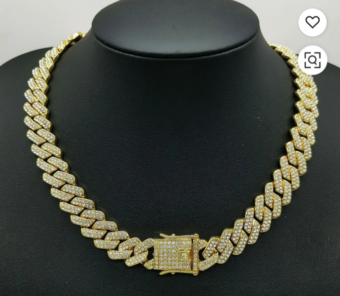 Iced Out Cuban Link Chain Necklace Blue Crystal Pavé Box Clasp
