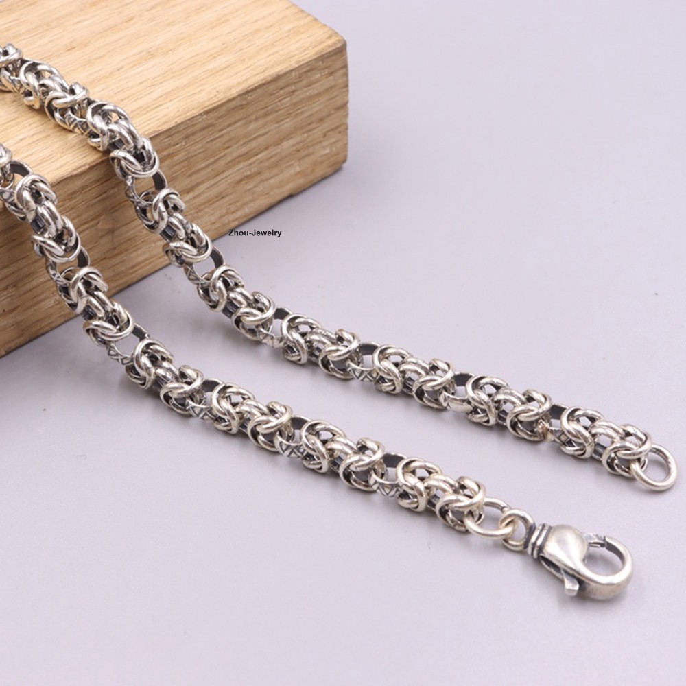 Pure 925 Sterling Silver Necklace 6.0mm Byzantine Link Chain Necklace 19.7inch L