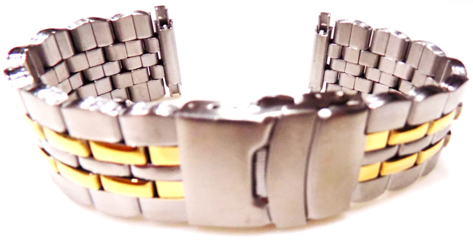 Mens 2 Tone Stainless Steel 16-22 mm Watch Band Security Trifold Buckle Clasp