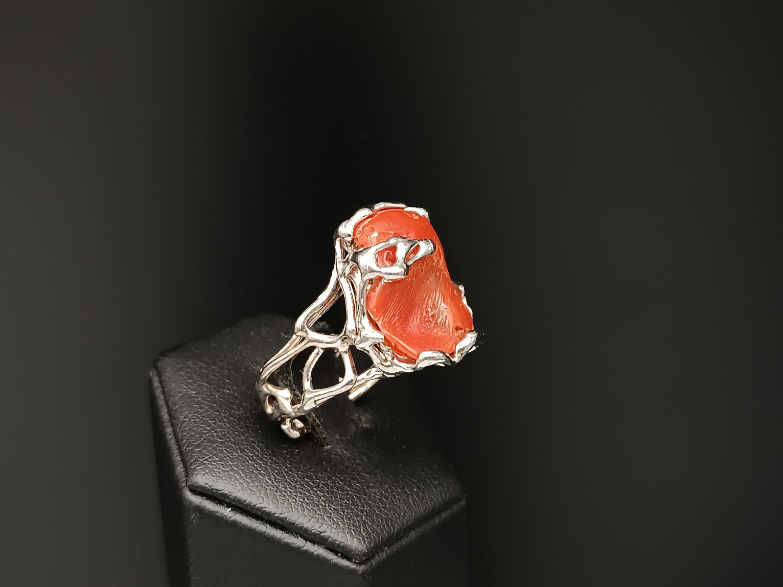 Women’s Ring Real Red Italian Red Silver White 925 Adjustable Band