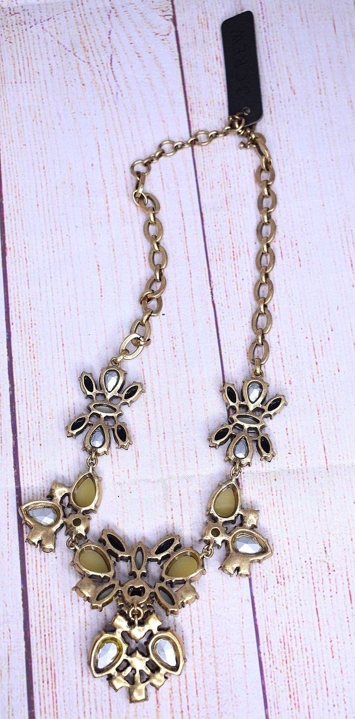 J. Crew Statement Large Rhinestone Clear Black Gold Tone Bib Necklace NEW NWT