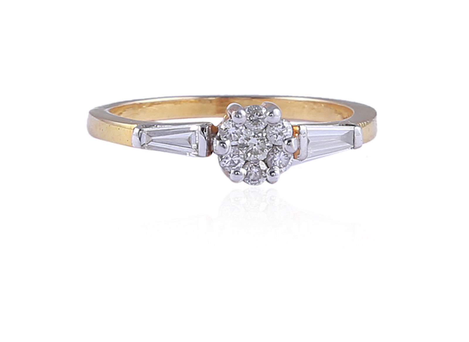 0.27 Cts Round Baguette Cut Natural Diamonds Engagement Ring In 750 18Karat Gold