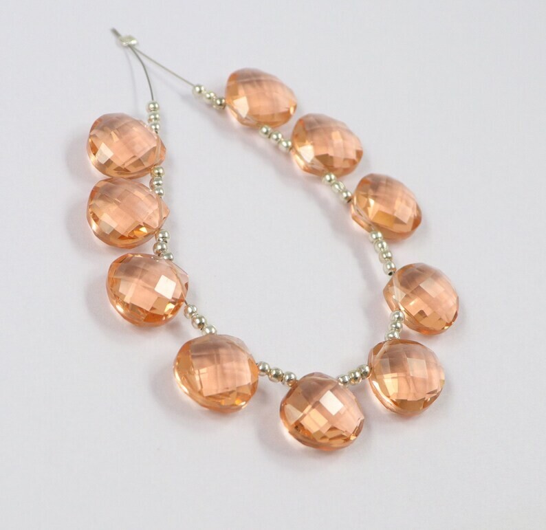 10 Pcs Hydro Moganite Peach Quartz Briolette Beads Heart Faceted Jewelry Making