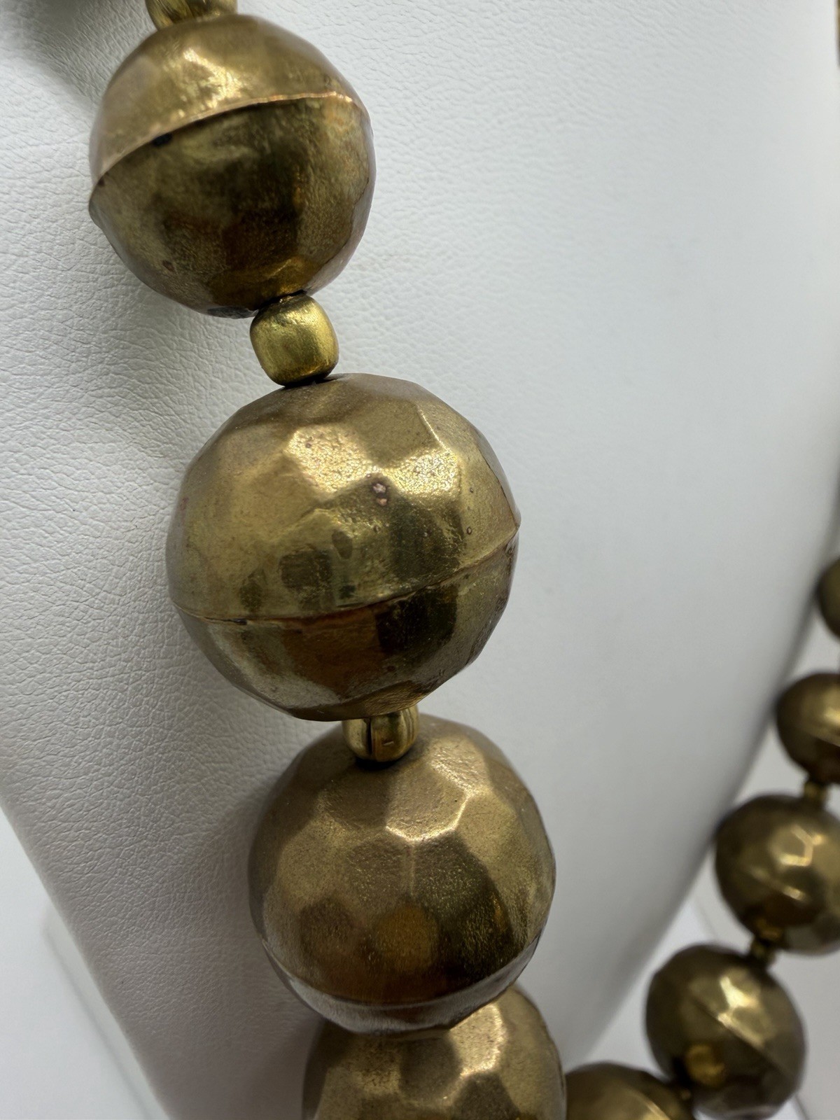 Antique Brass Hammered Hollow Necklace Estate Jewelry Southwestern