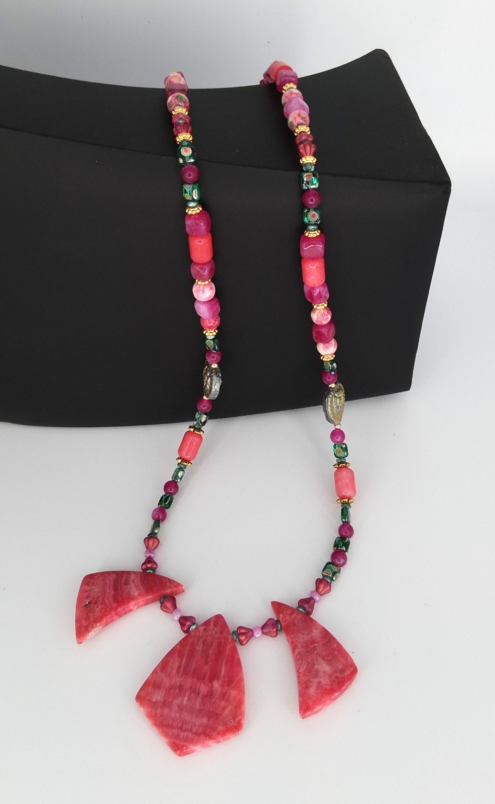 Rhodochrosite Statement Necklace with Rhodochrosite & Asstd Pink Beads