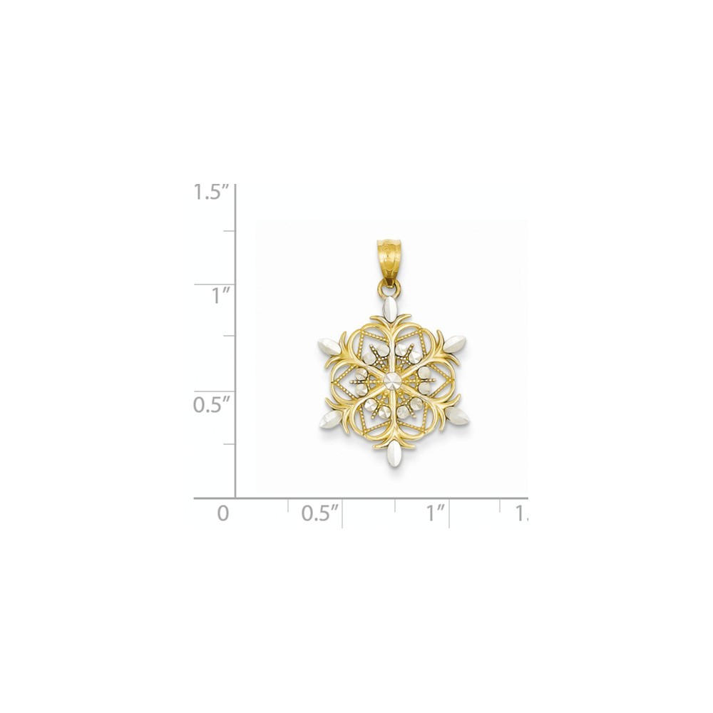14K YELLOW AND WHITE GOLD POLISHED WINTER WONDERLAND D/C SNOWFLAKE PENDANT